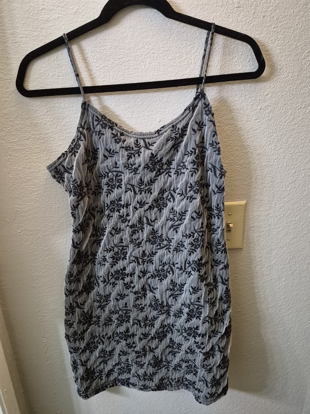 Grey Floral Spaghetti-Strap Mini Dress